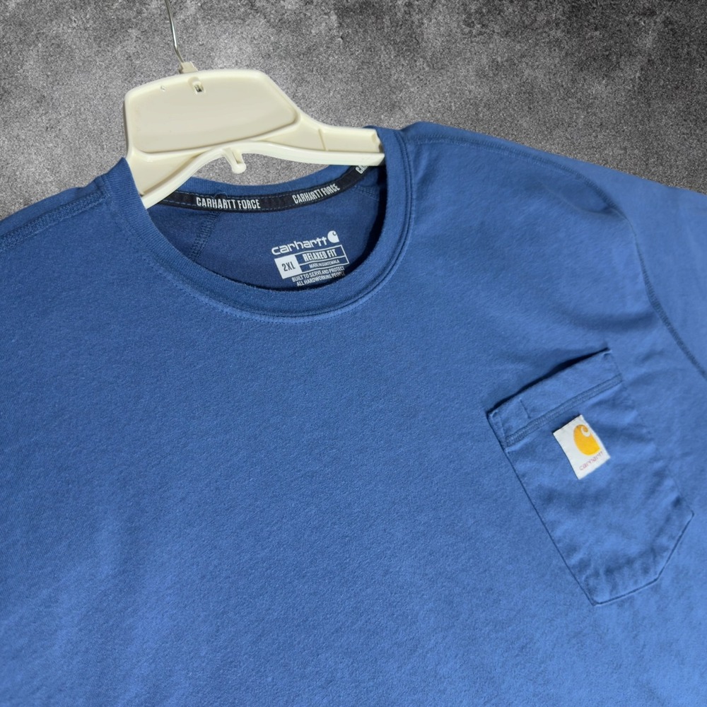 Carhartt Force Mens 2XL Blue Relaxed Fit Pocket T Shirt Workwear Performance Tee